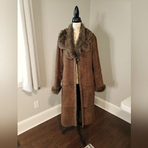 Long faux fur coat.